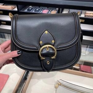 Coach Beat Saddle Black Leather Crossbody Bag with Gold Accents